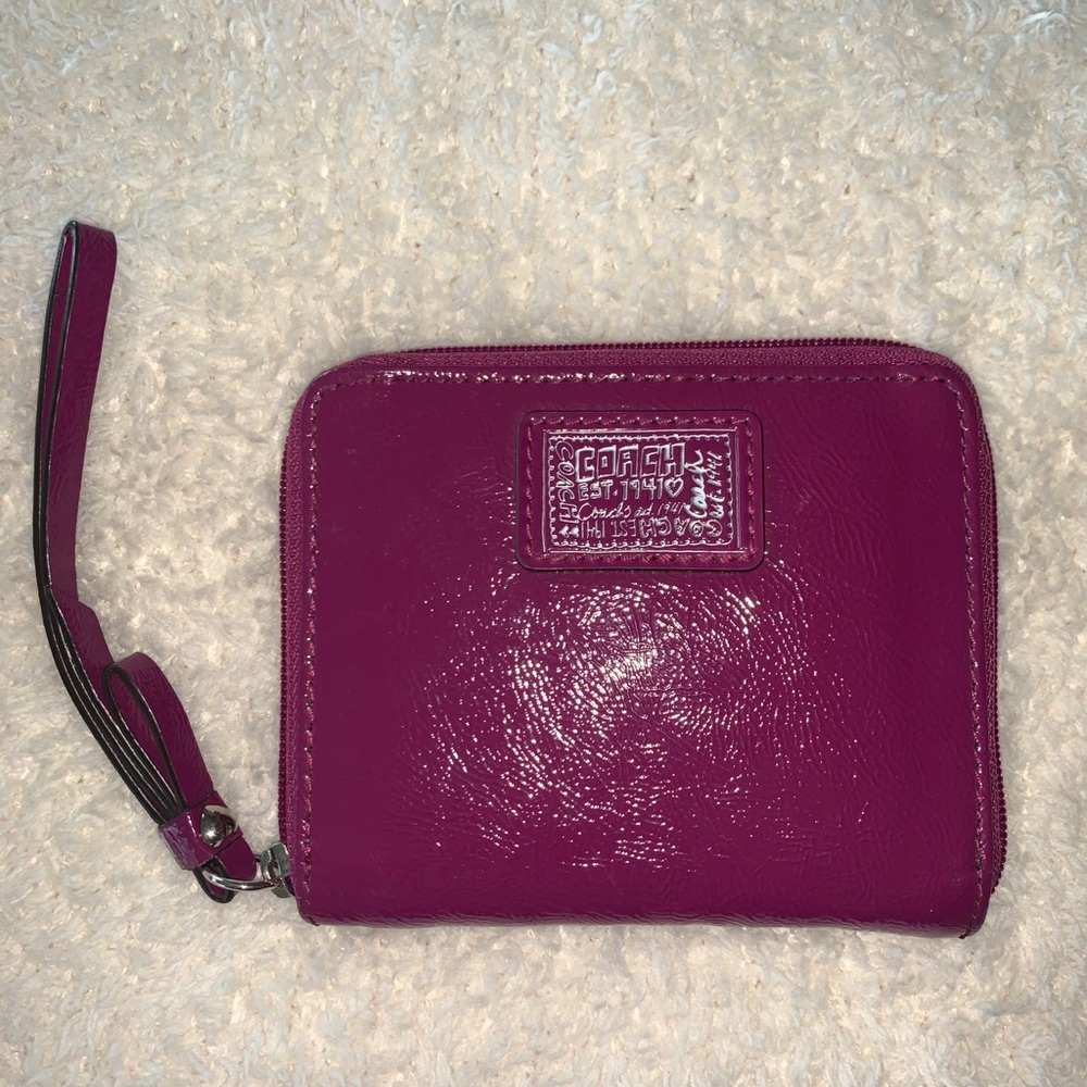 Coach Purple All Around Zip Wallet with Strap